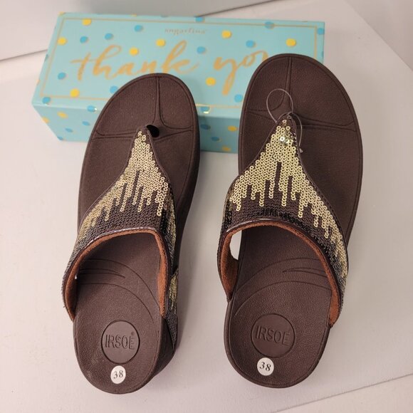 BROWN Sparkly Size 7 Summer Wedge Sandals Rhinestone Embellish Comfy NEW Sandals - Picture 11 of 11